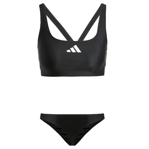 adidas Damen-Bikini 3 Streifen V-Rücken Größe 38 schwarz/weiß - Bikinis aus 78% recyceltem Polyamid, eng anliegend mit Infinitex Material für dauerhafte Chlorbeständigkeit und perfekten Sitz.
