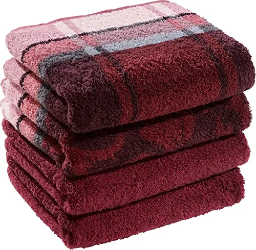 Erwin Müller Handtuch-Set 4er-Pack weinrot 50x100 cm - Handtücher aus 100% Baumwolle, kuschelweich und saugstark mit beidseitigen Schlaufen. Perfekt für stilvolle Badezimmer! 4er-Pack mit Uni und jacquardgewebten Mustern.