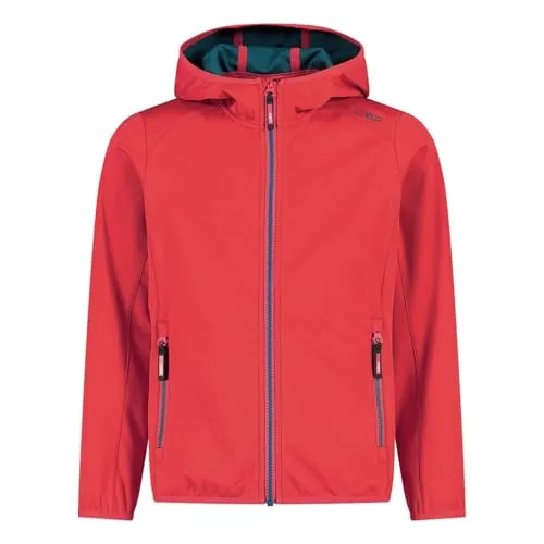 CMP Unisex Kinder Leichte Softshelljacke für Kinder mit Fester Kapuze Jacke Kokon-Mantel, Campari, 152