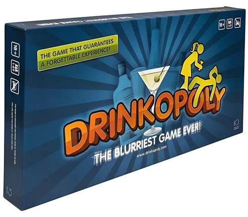 Drinkopoly EN - Verwandeln Sie Ihre Feier mit „Drinkopoly“ in ein unvergessliches Erlebnis! Dieses Trinkspiel bietet verrückte Regeln und sorgt für sprudelnden Spaß bei Partys und geselligen Runden. Bereiten Sie sich auf Lachen und gute Stimmung vor – ab 21 Jahren!