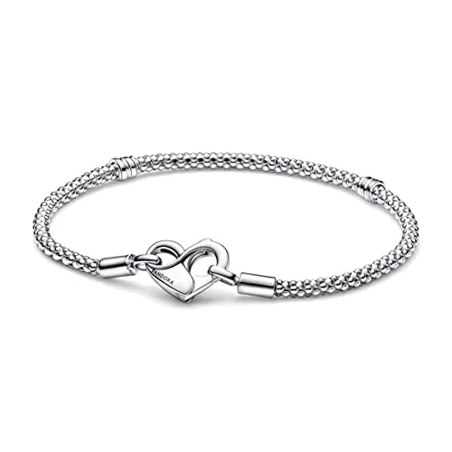 PANDORA Armband mit Infinity Herzverschluss aus Sterlingsilber in der Farbe Silber, Kompatibel mit PANDORA Moments Armbänder, Länge: 20cm, 592453C00-20