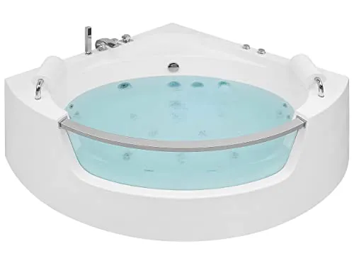 Luxus Whirlwanne Eckbadewanne Spa - Eckbadewanne mit Whirlpool-Funktion für 1-2 Personen, inkl. 18 kleinen und 2 großen Düsen, LED-Beleuchtung in 7 Farben und pflegeleichtem Material. Ideal für entspannende Wellness-Momente zu Hause.
