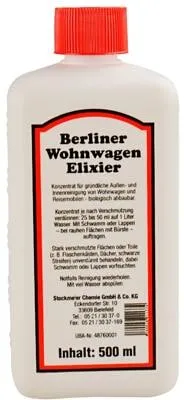 Berliner Wohnwagen Elixier 500 ml - Reinigungsmittel für gründliche Wohnwagenaußen- und innenreinigung, biologisch abbaubar und ideal für stark verschmutzte Flächen.