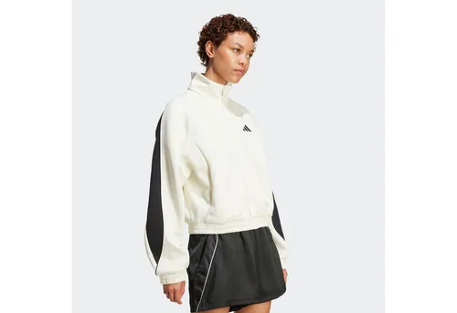 ADIDAS Damen Jacke Stadium - Jacke für Sportbegeisterte, aus weichem Strick mit satinierter Paspelierung, ideal für Stadionbesuche oder Zuhause, inklusive praktischen Reißverschlusstaschen.