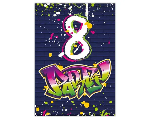 JUNAPACK Einladungskarten Graffiti zum Kindergeburtstag Mädchen Jungen Einladungen neon, Einladungskarten zum 8. Geburtstag mit Graffiti Motiv