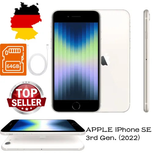 Apple iPhone SE, 3. Gen, 128GB - weiß, simlockfreies Smartphone mit 12 Monaten Garantie, kompakt und leistungsstark für flexible Nutzung