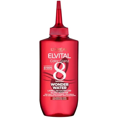 L'Oréal Paris Elvital Color Glanz 8 Sekunden Wonder Water Haarfluid, 200 ml - Innovatives Haarfluid für geschmeidiges, glänzendes Haar in nur 8 Sekunden. Ideal für coloriertes Haar, sorgt für bessere Kämmbarkeit und einfaches Styling. Silikonfrei und pflegend.