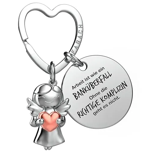 FABACH Beste Kollegin Schlüsselanhänger Schutzengel Glücksbringer mit Herz und Gravur - Abschied Kollege Abschiedsgeschenk - Geschenke Arbeitskollegin Geschenk für Kollegin mit Herz