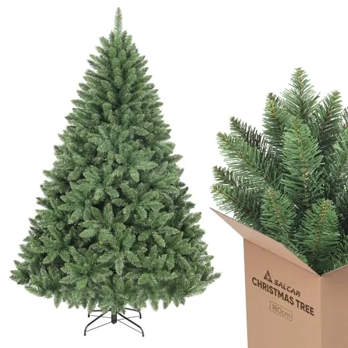 Salcar Künstlicher Weihnachtsbaum 180cm - Naturgetreuer Tannenbaum mit Klappsystem - Künstliche Weihnachtsbäume, ultra-realistische PVC-Nadeln und automatisches Entfaltungsdesign für mühelosen Aufbau und festliche Stimmung.