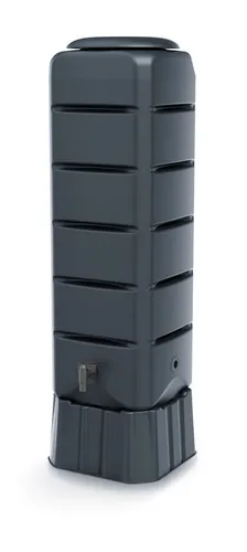 Prosperplast Regentonne Tenso 120 l - Set, 3-tlg, schwarz - Bewässerung - Viereckige Regentonne mit 120 l Fassungsvermögen, ideal zur Wasserspeicherung und umweltfreundlich, inkl. Unterstand und Wasserhahn.