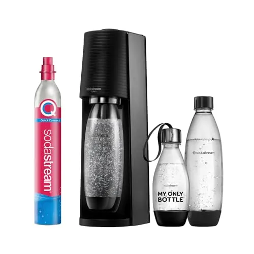 SodaStream Wassersprudler TERRA - Vorteilspack mit Quick-Connect CO2-Zylinder, 2x 1L und 1x 0,5L spülmaschinenfeste Flaschen, umweltfreundlich und platzsparend