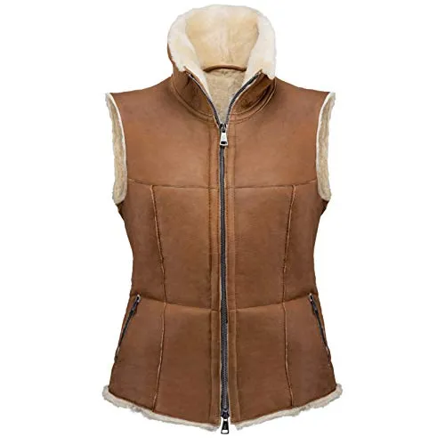 Werner Christ Horse Lederweste Kimberly - Weste aus 100% Leder mit echtem Lammfell, ideal für Reiter und stilvolle Freizeitoutfits. Größe 46, in elegantem cognac.
