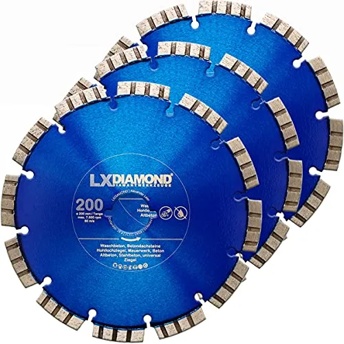 LXDIAMOND 3x Diamant-Trennscheibe 200mm für Beton Mauerwerk Stein passend für Lamello Tanga DX200 Fensterfräse Fenstertrennfräse Montagefräse 200 mm - Diamantscheibe in Premium Qualität