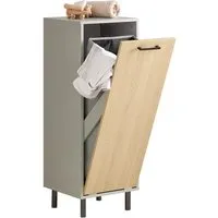 SoBuy Wäscheschrank BZR132 - Mehrzweckschrank mit Wäschesack, ideal für Badezimmer und kleine Räume, bietet praktischen Stauraum und einfache Selbstmontage.