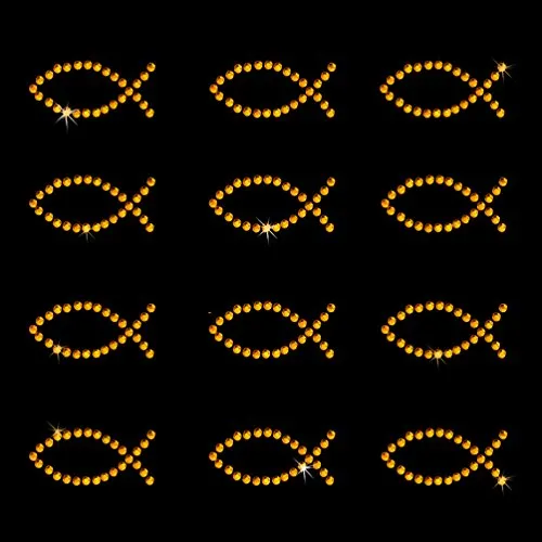 Oblique-Unique® 12 Stück Fisch Sticker Strass Steine Bernsteinfarben zum Verzieren oder Aufkleben oder Einkleben von Karten - Kommunion Taufe Deko Tischdeko