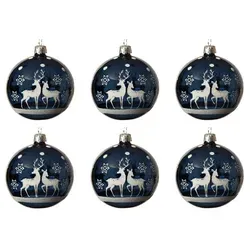 Kaemingk Weihnachtsbaumkugel, Weihnachtskugeln Glas Motiv Rentiere 8cm blau transparent, 6er Set blau