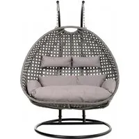 Polyrattan-Hängesessel Twin grau - Hängesessel für drinnen und draußen, mit robustem Gestell und wasserfesten Kissenbezügen für optimale Entspannung bei jedem Wetter.