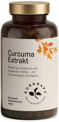 Kurkraft© Curcuma Extrakt 90 St - Hochwertige Kapseln für Ihr Wohlbefinden - Nahrungsergänzungsmittel mit hochwertigem Curcuma Extrakt, unterstützt die Gesundheit und ist rezeptfrei erhältlich.