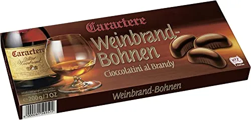 Caractere Weinbrandbohnen Zartbitterschokolade gefüllt mit Weinbrandt 200g Pack