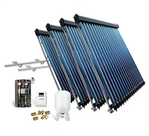Röhrenkollektor Solarpaket HP30-4 - Komplettanlage für Solarthermie mit 19,56 m² Fläche, hitze- und druckbeständig, ideal für gewerbliche und kommunale Anwendungen.