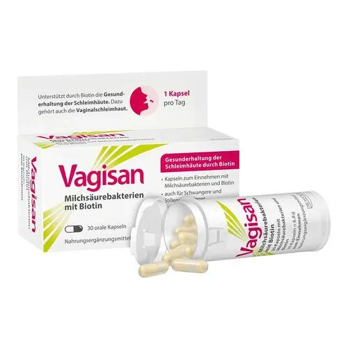 Vagisan Milchsäurebakterien mit Biotin Kapseln 6.8 g - Nahrungsergänzung für Frauen mit Milchsäurebakterien und Biotin zur Unterstützung der Schleimhäute. Ideal für Vegetarier und Veganer, gluten- und laktosefrei.