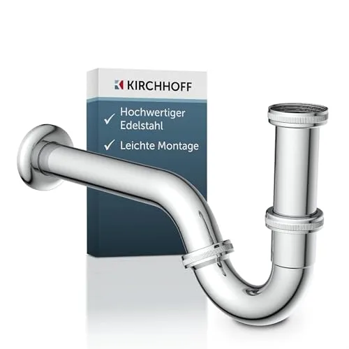KIRCHHOFF Siphon Bidet, universeller Abfluss mit Tauchrohr für Bidets, 988440113 - 💧𝐁𝐈𝐃𝐄𝐓: Speziell für Bidets entwickelt, sorgt dieser Siphon für optimale Funktionalität im Badezimmer. 🛠️𝐄𝐈𝐍𝐅𝐀𝐂𝐇𝐄 𝐌𝐎𝐍𝐓𝐀𝐆𝐄: Komplettset inklusive Wandrosette für einfache Installation, auch ohne Vorkenntnisse. 💎𝐊𝐎𝐑𝐑𝐎𝐒𝐈𝐎𝐍𝐒𝐁𝐄𝐒𝐓Ä𝐍𝐃𝐈𝐆: Hochwertiger Edelstahl für Langlebigkeit und Zuverlässigkeit.