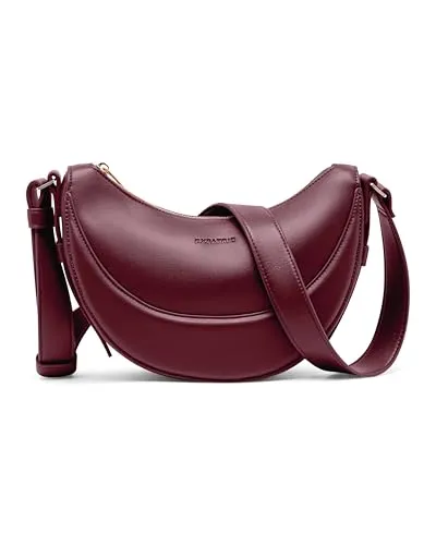 Expatrié Handtasche Damen Livia - Moderne Half Moon Bag in Bordeaux - Stylische Half Moon Bag aus veganem Leder mit cleverem Stauraum und verstellbarem Trageriemen. Ideal für jeden Anlass – praktisch, kompakt und wasserabweisend.
