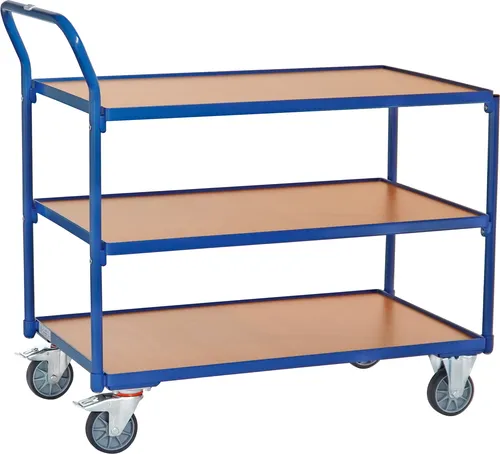 fetra Tischwagen 2752 - Tragkraft 300kg mit TPE-Reifen - Robuster Tischwagen aus pulverbeschichtetem Stahl, ideal für den professionellen Einsatz. Mit 3 Böden und einer Tragkraft von 300kg, ausgestattet mit langlebigen TPE-Reifen für optimale Mobilität.
