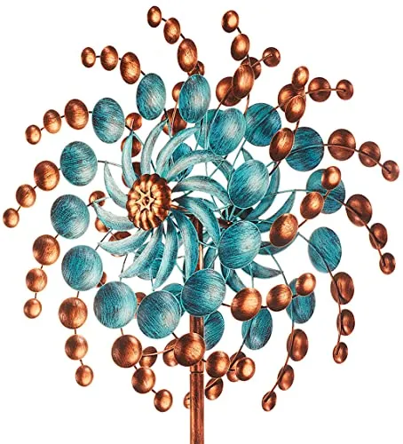 Kobolo Windrad Bubbles XXL, 61x213 cm, braun – Stilvolles Metallwindrad für den Garten - Kobolo Windrad Bubbles XXL in Türkis und Kupfer – ein dekoratives Highlight für jeden Garten, einfach zu montieren und wetterfest für langlebige Freude im Freien.