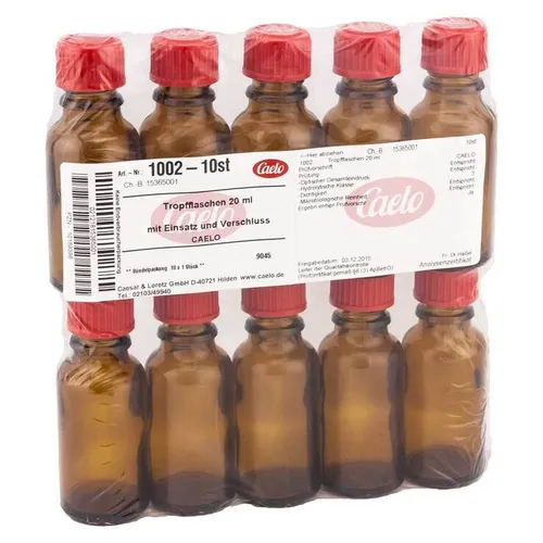 Tropfflasche 20 ml mit Einsatz + Verschluß braun Flaschen Inhalt: 10 St