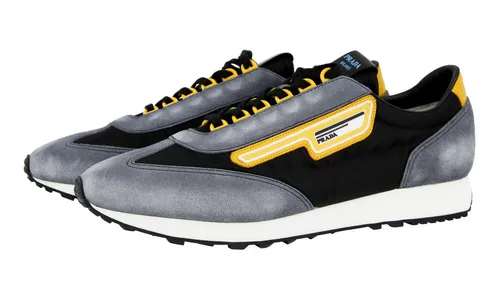 PRADA Wildleder Milano 70 Sneaker - 2EG276 - Schwarz Grau Gelb NEU -  10,5 44,5