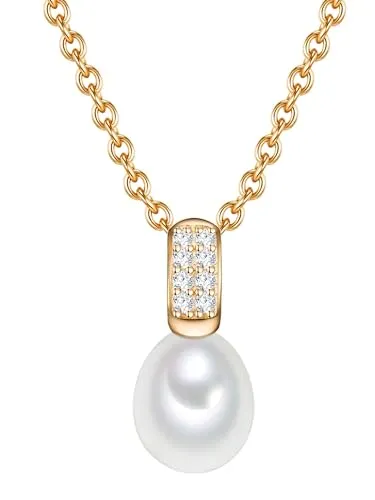 Valero Pearls Silberkette gelbgold mit Süßwasser-Zuchtperlen - Elegante Kette aus vergoldetem 925er Sterlingsilber mit tropfenförmigen Süßwasser-Zuchtperlen und funkelnden Zirkonia-Kristallen – das perfekte Accessoire für jeden Anlass.