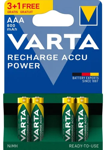 Varta 56703B Wiederaufladbarer Akku AAA - 4 Stück - Hochwertige Nickel-Metallhydrid-Akkus mit 800 mAh, ideal für vielseitige Anwendungen. Zuverlässige Energiequelle für Geräte im Alltag, umweltfreundlich und wiederverwendbar.