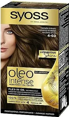 Syoss Oleo Intense Permanent-Haarfarbe 4-60 Gold Brown - Haarfarbe für Damen, pflegt und spendet Feuchtigkeit, sorgt für leuchtenden Glanz und intensive Farbnuance, einfach zu Hause anzuwenden, ohne Ammoniak.