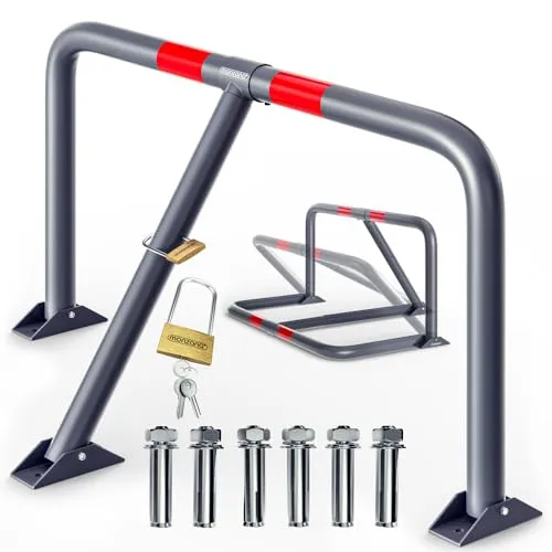 DEUBA® Parkpfosten Parkplatzsperre 3 Schlüssel Sperrpfosten klappbar Vorhängeschloss Stahl Robust Parkplatzbügel