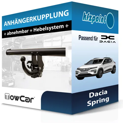 Dacia Spring 10.2020-11.2024 abnehmbare Anhängerkupplung von TowCar - Robuste abnehmbare Anhängerkupplung für Dacia Spring, einfach zu montieren, keine Eintragung in Fahrzeugpapiere notwendig, ideal für vielseitige Einsätze.
