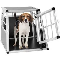 tectake Tiertransportbox für Hunde, gerade Rückwand - Tier-Transportboxen, aus robustem Aluminium, ideal für sicheres Reisen mit Ihrem Hund, Maße: 69 cm x 50 cm.