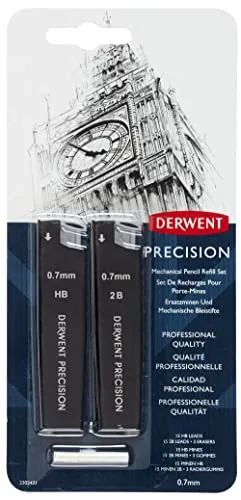 Derwent Feinminenstift-Minen und -Radiergummis, 0,7 mm, HB/2B, Profi-Qualität, 2302432
