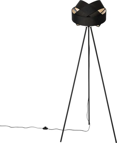 QAZQA Moderne Stehlampe Schwarz - Dimmbar & LED geeignet - Stilvolle Stehlampe aus schwarzem Stoff mit 65 cm Durchmesser, dimmbar für stimmungsvolles Licht in Wohnzimmer oder Schlafzimmer. Ideal für modernes Interieur!