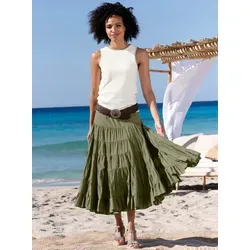 Shirttop HEINE, Damen, Gr. 44, beige (ecru), 95% Baumwolle, 5% Elasthan, unifarben, Rundhals, ohne Ärmel, Tops