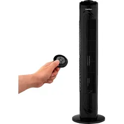 MEDION E11 TF Turmventilator mit Fernbedienung - Turmventilator mit 45W Leistung, 3 Geschwindigkeitsstufen und leisen Schlafmodus. Genießen Sie optimale Kühlung mit 60° Oszillation und praktischer Timereinstellung bis zu 7,5 Stunden.