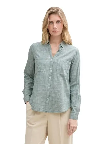 TOM TAILOR Damen Bluse 1035247 mit Brusttaschen - Bluse aus pflegeleichter Baumwolle, mit Turn-Up-Funktion und Brusttaschen. Ideal für Freizeit und Business, nachhaltig produziert durch die Better Cotton Initiative.