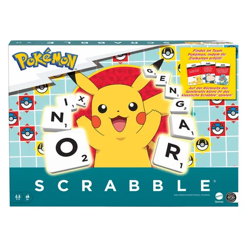 Scrabble Pokémon - Brettspiel deutsche Ausgabe - Gesellschaftsspiel mit Pokémon-Thema, fördert Kreativität und Sprachverständnis für die ganze Familie.