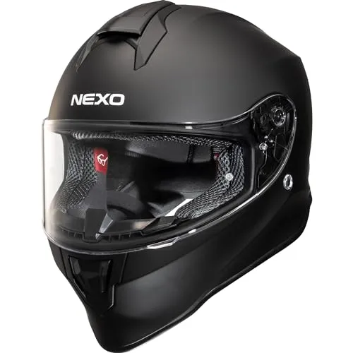 Nexo Integralhelm Basic III – Robuster Motorradhelm mit Komfortpolster - Hochwertiger Integralhelm aus Thermoplast mit herausnehmbarem Komfortpolster und kratzfestem Visier. Optimale Belüftung für angenehmes Fahren und ECE 22/06 geprüft für Sicherheit.