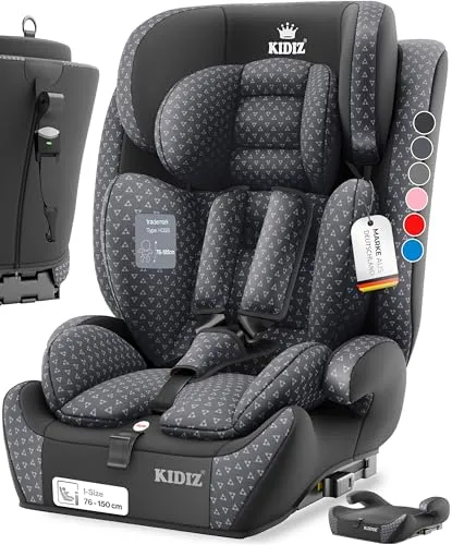 KIDIZ® Autokindersitz Triangle Premium - Sicherer Kinderautositz mit Isofix, geeignet für 9-36 kg (Gruppe 1-3) und mitwachsend von 1-12 Jahren. Optimaler Komfort dank gepolsterter Sitzauflage und einfach abnehmbarem Bezug.