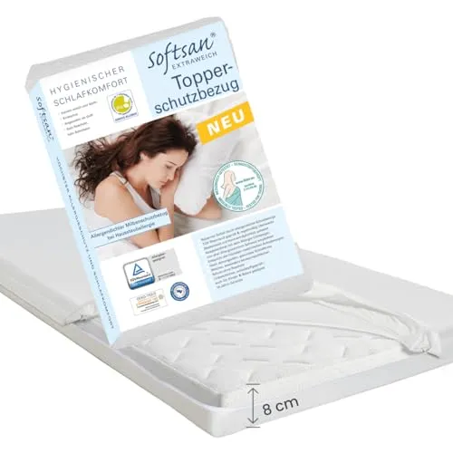 Softsan Extraweich Allergiker Matratzenbezug 180x200 cm - Milbendichter Matratzenbezug für Boxspring Topper mit 8 cm Höhe. Schützt effektiv vor Allergenen und sorgt für einen angenehmen Schlafkomfort.