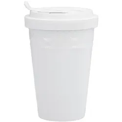 Kurland ToGo-Becher, weiß mit Deckel - Thermobehälter aus hochwertigem Porzellan, perfekt für unterwegs und mit elegantem Perlkanten-Muster.