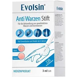 Evolsin Anti Warzen Stift - Arzneimittel zur effektiven Behandlung von Warzen an Händen und Füßen, enthält Ameisensäure für schnelle und natürliche Ablösung.