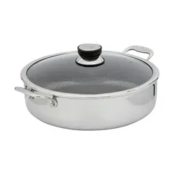 HENSSLERS Servierpfanne 32 cm - Edelstahl Servierpfanne & Bräter mit bruchfestem Glasdeckel, antihaftbeschichtet und geeignet für alle Herdarten - ideal für gesundes Kochen.