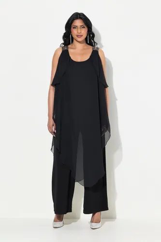 Ulla Popken Plus Size Jumpsuit mit Glitzer-Doppelträger - Eleganter Jumpsuit für Damen in großen Größen, doppellagig mit glitzernden Trägern und modischem Schnitt, ideal für besondere Anlässe.